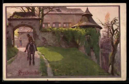 Künstler-AK Franz Jung-Ilsenheim: Spielmannlieder, Abschied am Burgtor