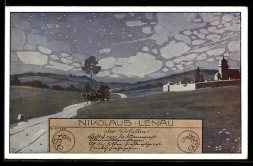 Künstler-AK Ernst Kutzer: Landschaft mit Kutsche bei Nacht