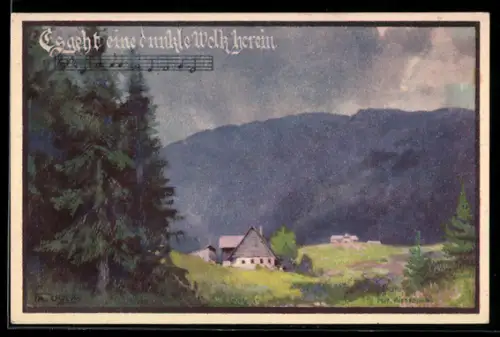Künstler-AK Franz Jung-Ilsenheim: Liedzeile Es geht eine dunkle Wolk herein..., Bergidyll