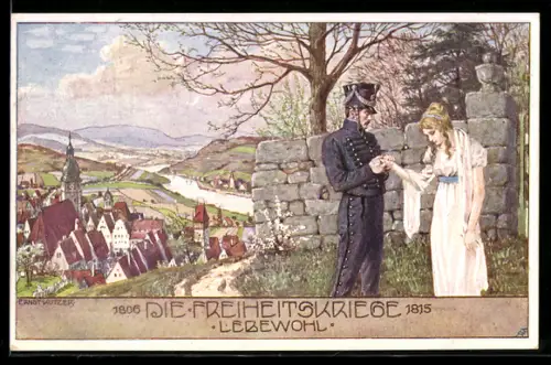 Künstler-AK Ernst Kutzer: Freiheitskriege 1806-1815, Lebewohl, Soldat verabschiedet sich von seinem Mädchen