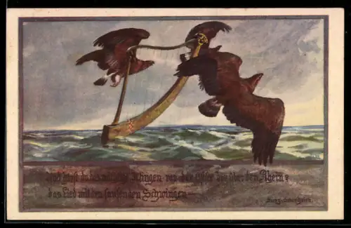 Künstler-AK Franz Jung-Ilsenheim: Adler mit Harfe über stürmischer See