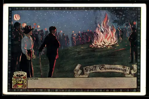 Künstler-AK Ernst Kutzer: Verlag des Verein Südmark Nr. 91, Leute feiern die Sonnenwende