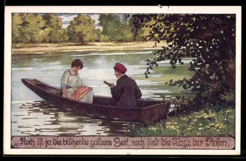 Künstler-AK Ernst Kutzer: Tage der Rosen, Mann spielt für sein Mädchen ein Ständchen