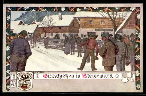 Künstler-AK Verlag des Verein Südmark, Ernst Kutzer: Eisschiessen in Steiermark