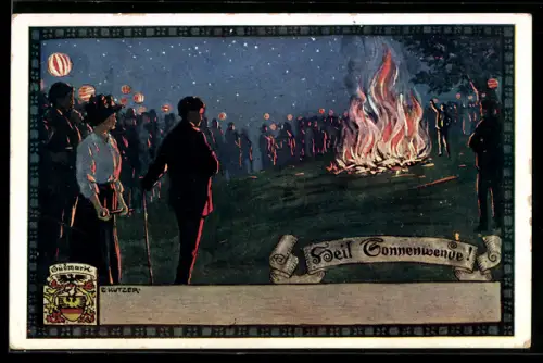 Künstler-AK Ernst Kutzer: Verlag des Verein Südmark Nr. 91, Leute feiern die Sonnenwende