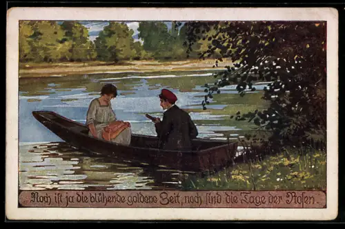 Künstler-AK Ernst Kutzer: Tage der Rosen, Mann spielt für sein Mädchen ein Ständchen