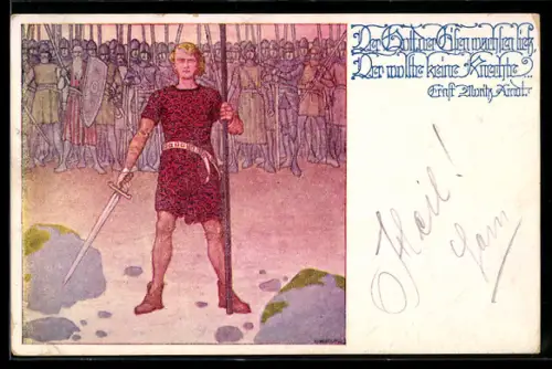 Künstler-AK Ernst Kutzer: Der Gott der Eisen wachsen liess, der wollte keine Knechte