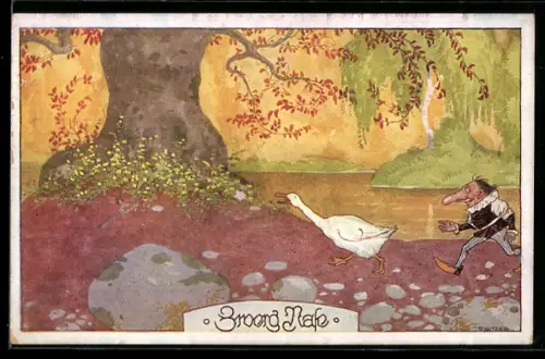 Künstler-AK Ernst Kutzer: Zwerg Nase läuft einer Gans hinterher, Märchen