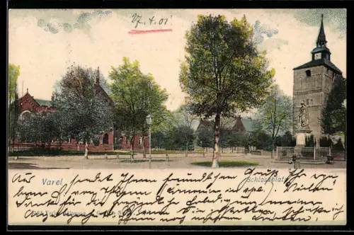 AK Varel, Schlossplatz, Kirche, Denkmal