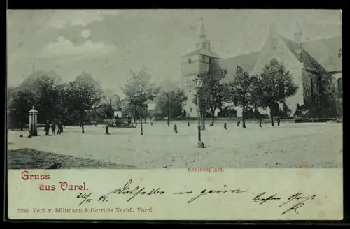 Mondschein-AK Varel, Schlossplatz, Panorama