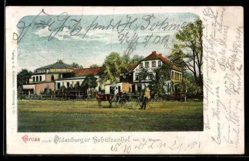 AK Oldenburg, Gaststätte Schützenhof, Inh. D. Meyer, Einspänner, Fahrrad