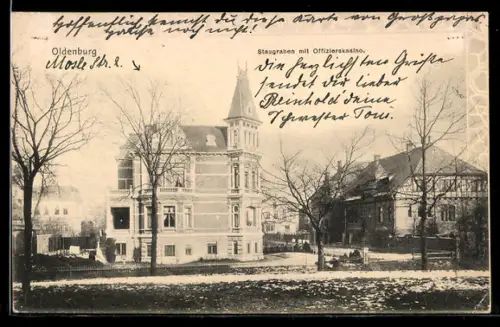 AK Oldenburg, Staugraben mit Offizierskasino im Winter