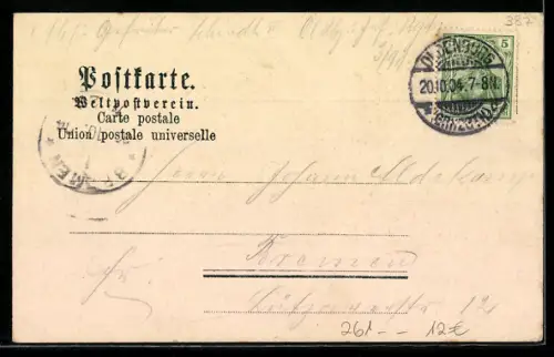 Lithographie Oldenburg, Schloss, Theater, Rathaus