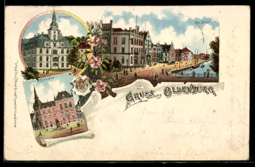 Lithographie Oldenburg, Schloss, Rathaus, Am Stau, Wappen