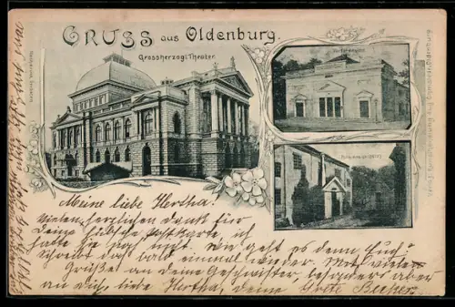 AK Oldenburg, Grossherzogl. Theater, Vorderansicht, Rückansicht v. 1877