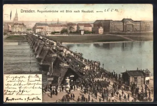 AK Dresden, Augustusbrücke mit Blick nach Neustadt