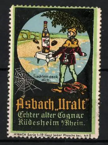 Reklamemarke Rüdesheim am Rhein, Asbach Uralt, Tischlein deck dich