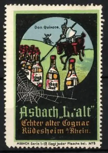 Reklamemarke Rüdesheim, Asbach Uralt, Cognac, Don Quixote