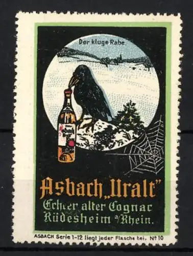 Reklamemarke Rüdesheim am Rhein, Asbach Uralt, der kluge Rabe