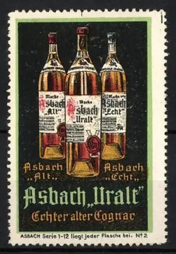 Reklamemarke Asbach, Asbach Uralt, Cognacflaschen