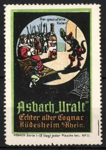 Reklamemarke Rüdesheim am Rhein, Asbach Uralt, Der gestiefelte Kater