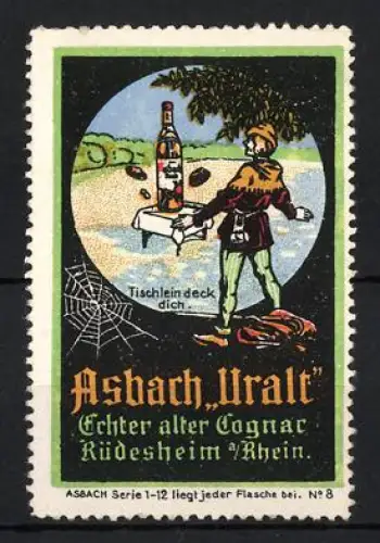 Reklamemarke Rüdesheim, Asbach Uralt, Cognac, Tischlein-deck-dich