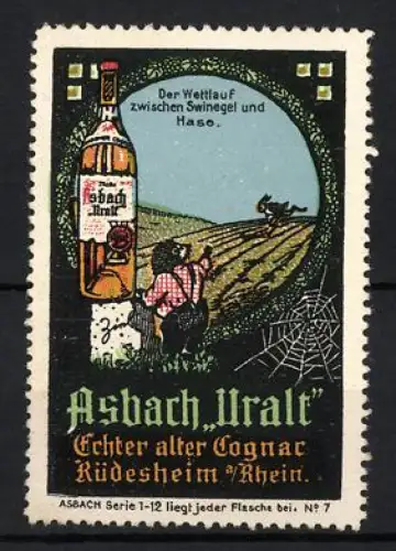 Reklamemarke Rüdesheim, Asbach Uralt, Wettlauf zwischen Swinegel und Hase