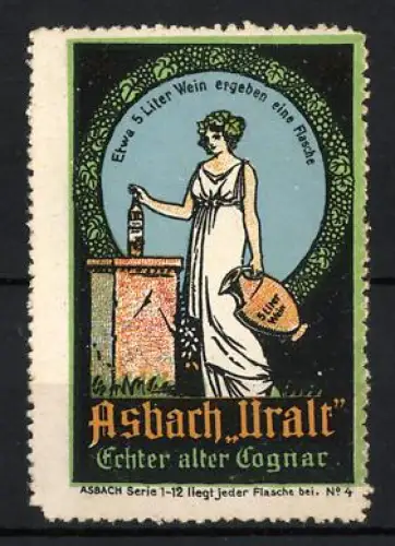 Reklamemarke Asbach Uralt, Griechin mit Cognacflasche