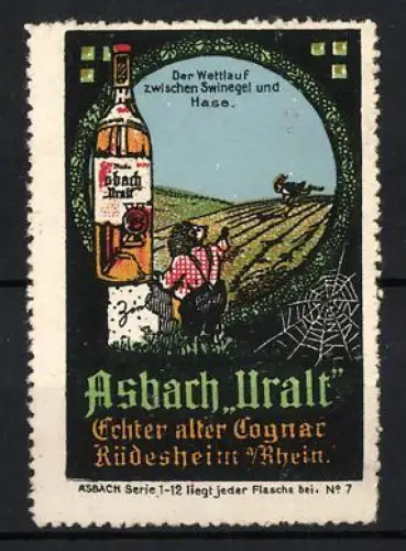 Reklamemarke Rüdesheim, Asbach Uralt, Hase und Swinegel