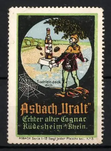 Reklamemarke Rüdesheim, Asbach Uralt, Tischlein deck dich