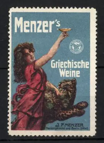 Reklamemarke Berlin, Menzer`s Griechische Weine, Frau mit Leopard