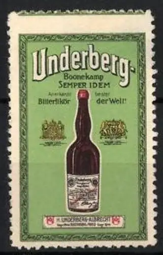 Reklamemarke Underberg, Semper Idem, Bitterlikör, Flasche