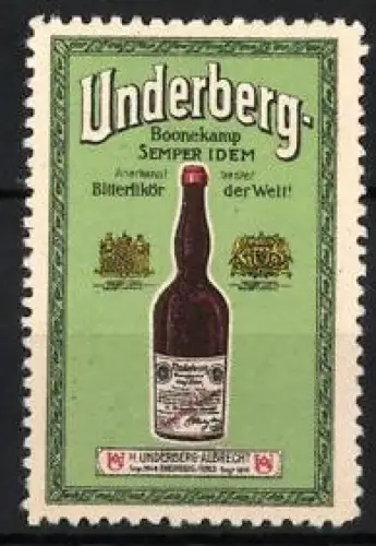 Reklamemarke Underberg, Semper Idem, Flasche Bitterlikör