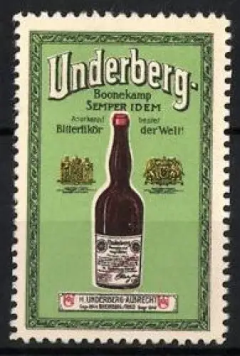 Reklamemarke Underberg, Semper Idem, Flasche Bitterlikör