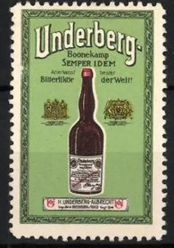 Reklamemarke Underberg, Semper Idem, Flasche Bitterlikör
