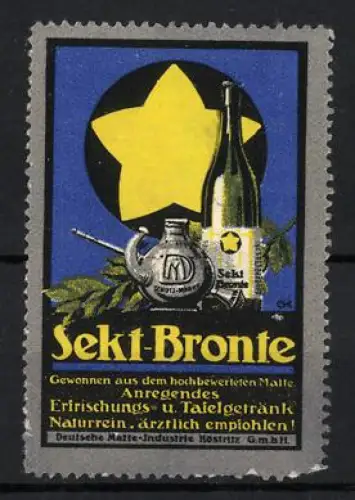 Reklamemarke Sekt-Bronte, Gelber Stern und Flasche