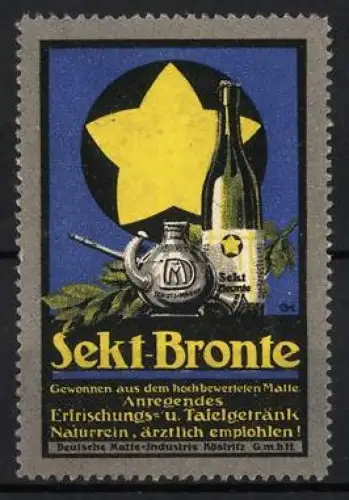 Reklamemarke Sekt Bronte, Stern und Flasche