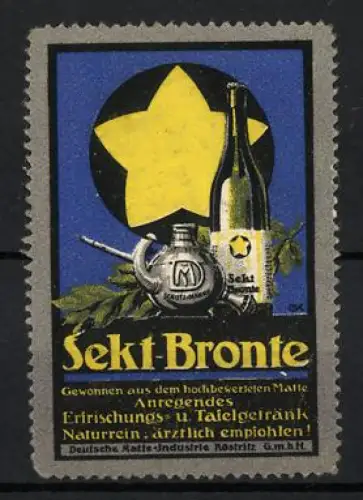 Reklamemarke Köstritz, Sekt-Bronte, Gelber Stern und Flaschen