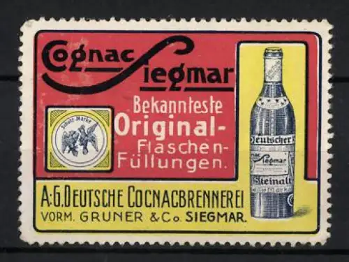 Reklamemarke Siegmar, Cognac Siegmar, Cognacflasche