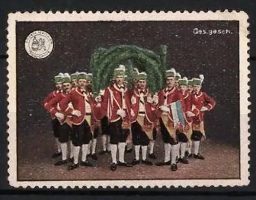 Reklamemarke München, Schäfflertanz, Tanzgruppe in Tracht