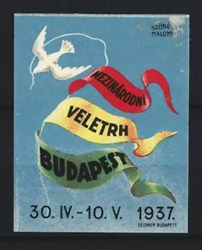 Reklamemarke Budapest, Mezinárodni Veletrh 1937, Taube und Bänder