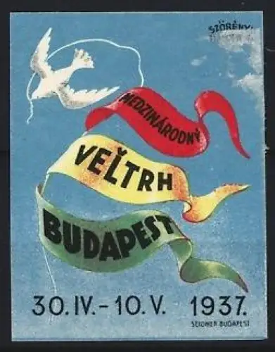 Reklamemarke Budapest, Mezinárodný Veltrh 1937, Taube und Bänder