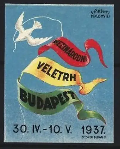 Reklamemarke Budapest, Mezinárodní Veletrh 1937, Taube und Bänder