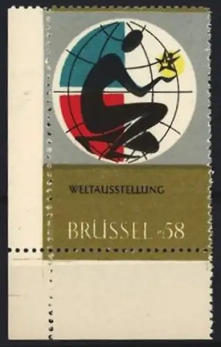 Reklamemarke Brüssel, Weltausstellung 1958, Mensch vor Weltkugel