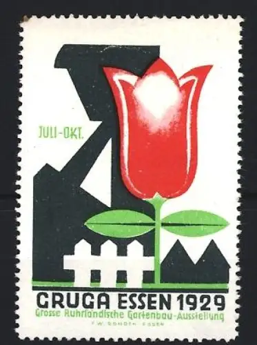 Reklamemarke Essen, Gruga 1929, Grosse Ruhrländische Gartenbau-Ausstellung, Rote Tulpe