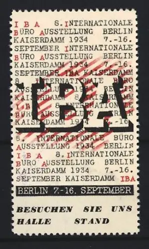 Reklamemarke Berlin, IBA Internationale Büro Ausstellung 1934, Schriftzug