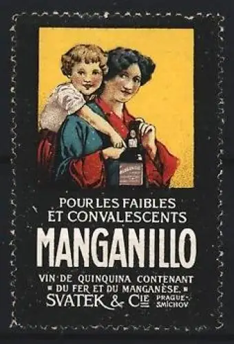 Reklamemarke Prag, Manganillo, Mutter mit Kind und Flasche
