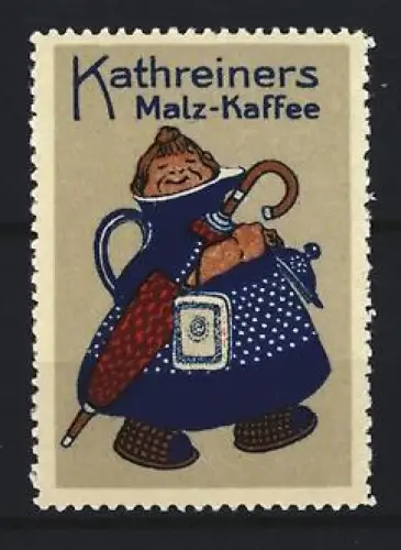 Reklamemarke Kathreiners Malz-Kaffee, Frau mit Kaffeekanne