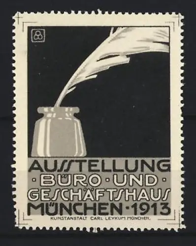 Reklamemarke München, Ausstellung Büro- und Geschäftshaus 1913, Tintenfass und Feder