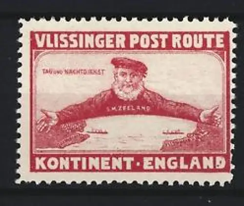 Reklamemarke Vlissingen, Post Route, Seemann mit Karte